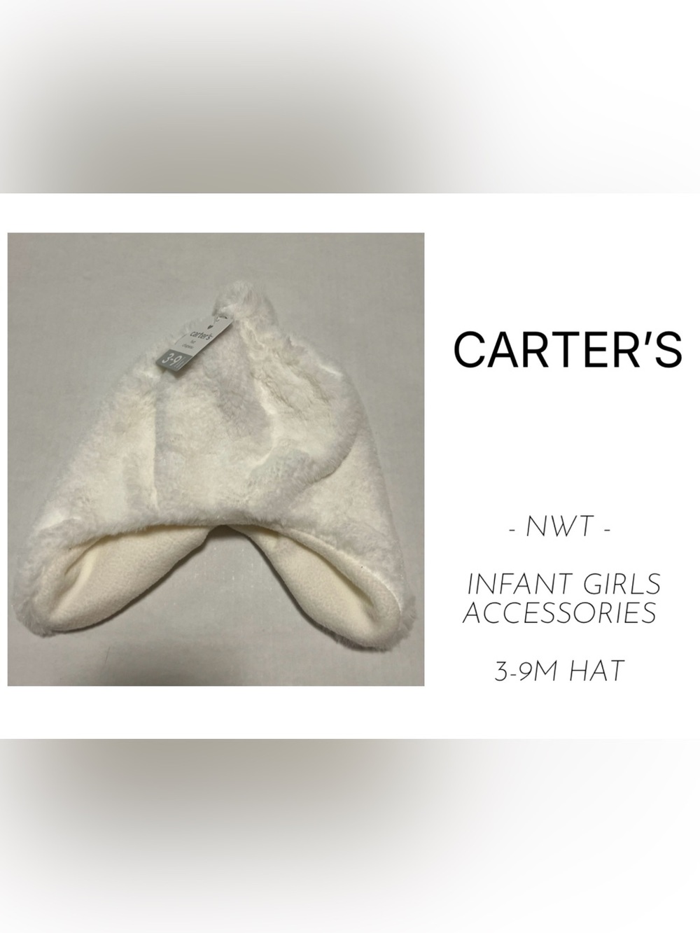 CARTER’S - 3/9M - NWT - INFANT / BABY GIRLS WHITE / CREAM POM HAT